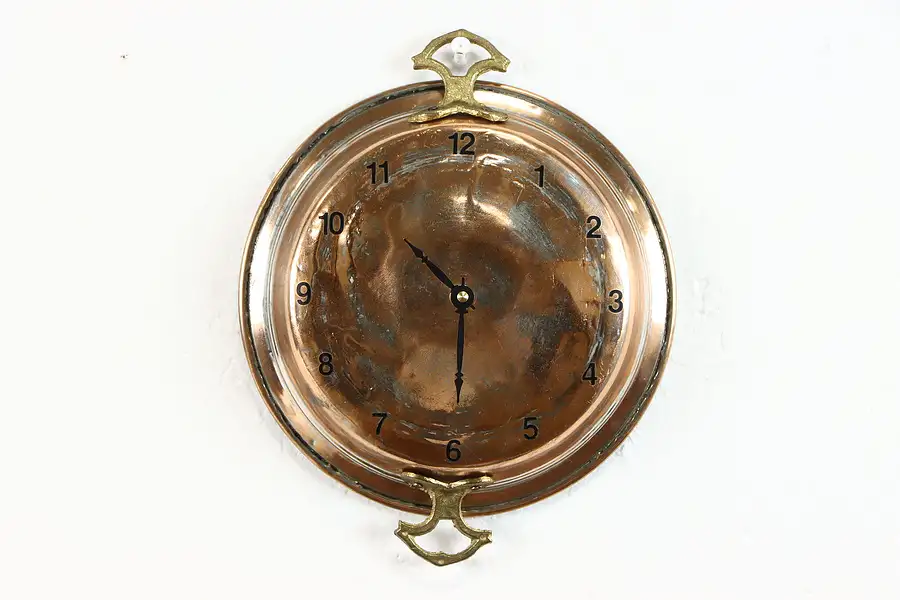 Main image of Farmhouse Clock from Copper Baking Pan, Brass Handles, Quartz Movement