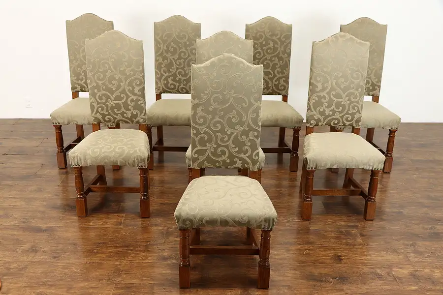 Main image of Set of 8 Solid Oak Vintage Dining Chairs, Newly Upholstered