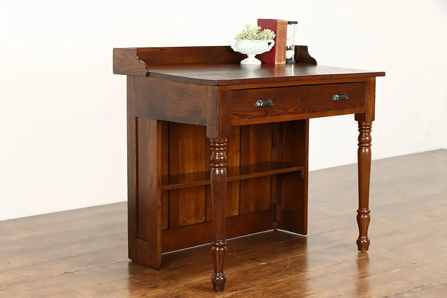 Main image of Oak Farmhouse Antique Schoolmaster Desk, Gallery & Bookshelf