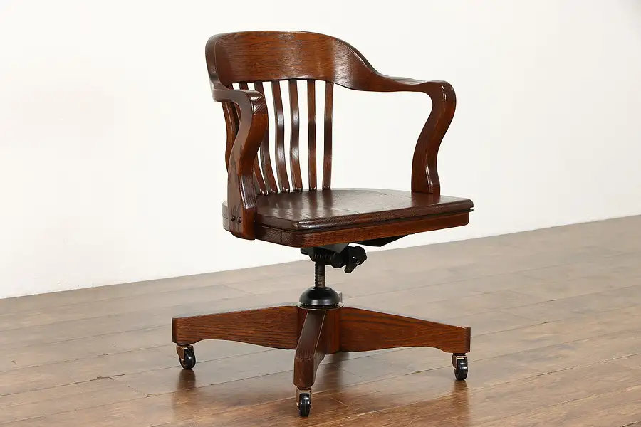 Main image of Oak Antique Swivel Adjustable Office or Library Desk Chair