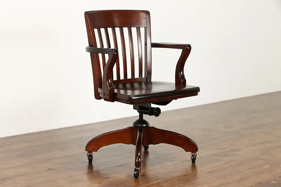 Main image of Swivel & Adjustable Vintage Birch Office or Library Desk Chair