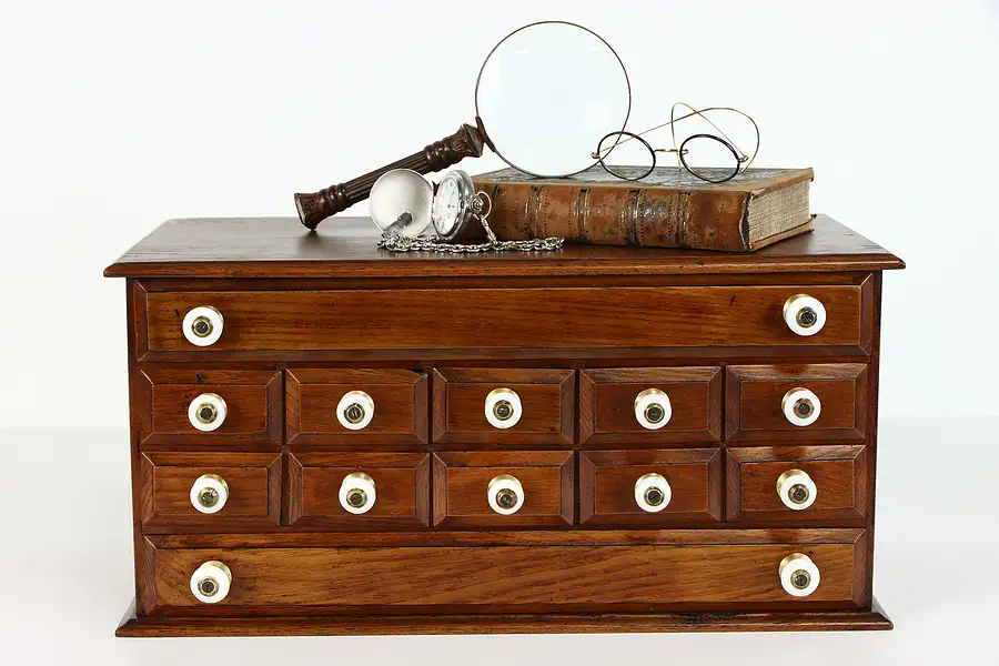 Main image of Rustic Farmhouse 12 Drawer Vintage Oak Jewelry or Collector Cabinet