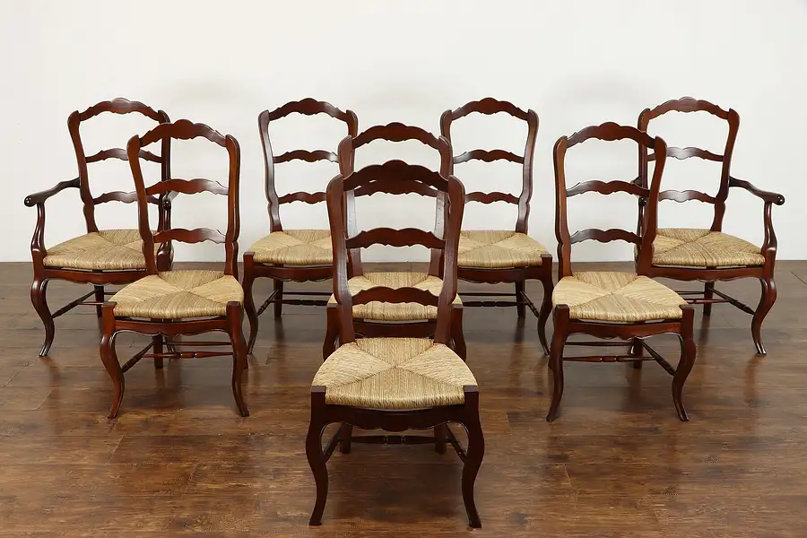 Main image of Set of 8 Antique Country French Farmhouse Rush Seat Dining Chairs