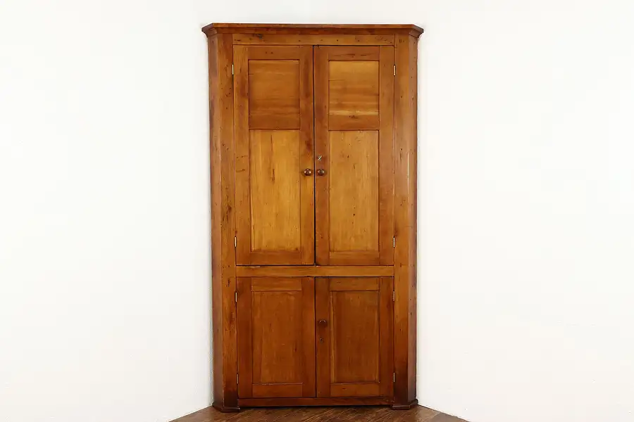 Main image of Cherry Farmhouse Rustic Antique Corner Cabinet, Pantry Cupboard