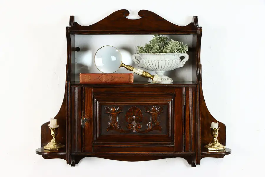 Main image of Hanging Cabinet Antique English Carved Tobacco or Medicine Chest