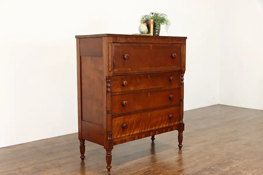 Main image of Empire Antique Cherry Chest of Drawers or Dresser, Mahogany Banding