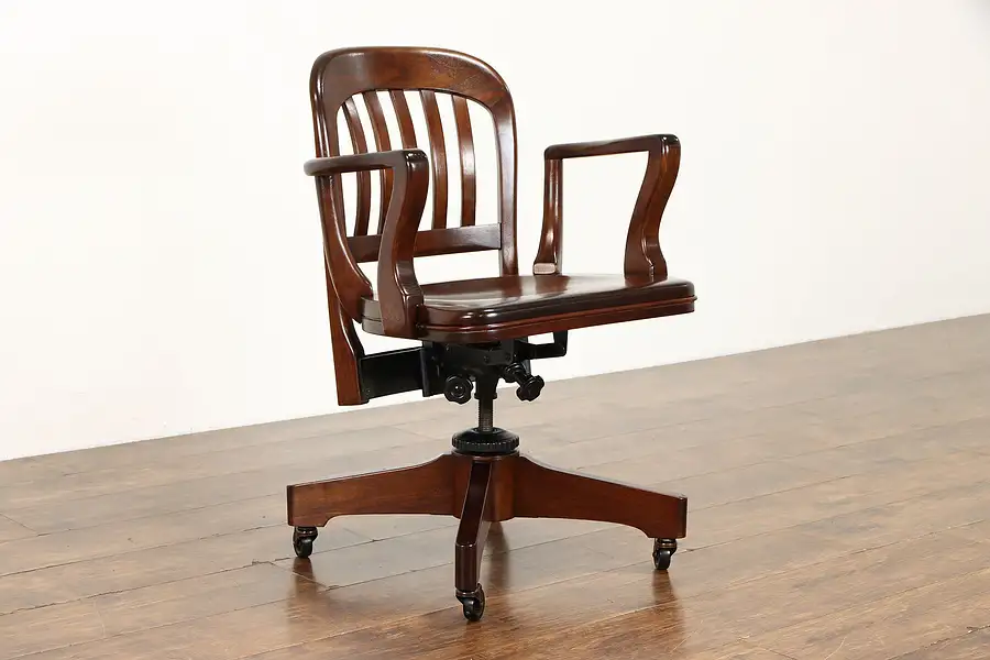 Main image of Walnut Vintage Library or Office Swivel Adjustable Desk Chair, Sikes