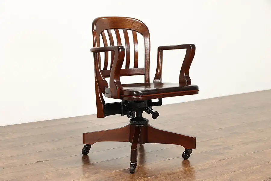 Main image of Walnut Vintage Library or Office Swivel Adjustable Desk Chair, Sikes