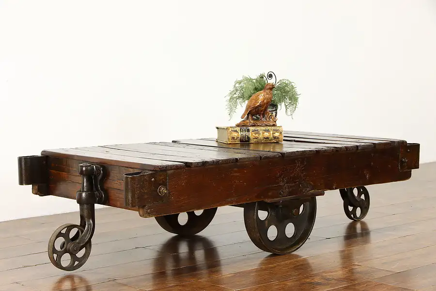 Main image of Industrial Antique Railroad Salvage Cart Coffee Table, Maple & Iron