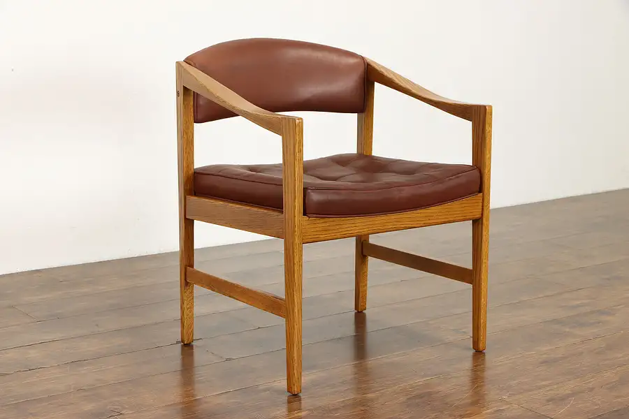 Main image of Oak Midcentury Modern 1960 Vintage Office Chair, Original Leather, Dunbar