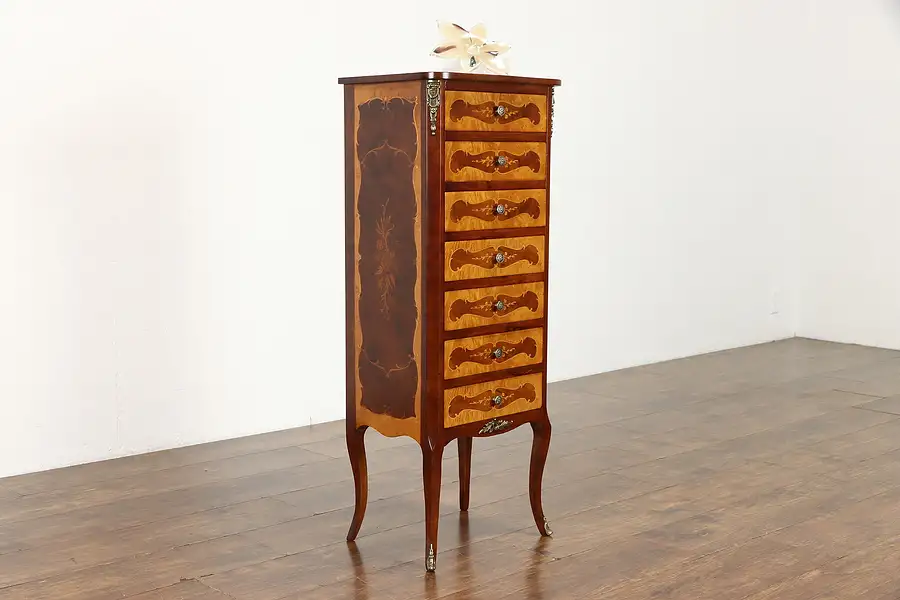 Main image of Italian Marquetry Satinwood Semainier 7 Drawer Lingerie Jewelry Chest