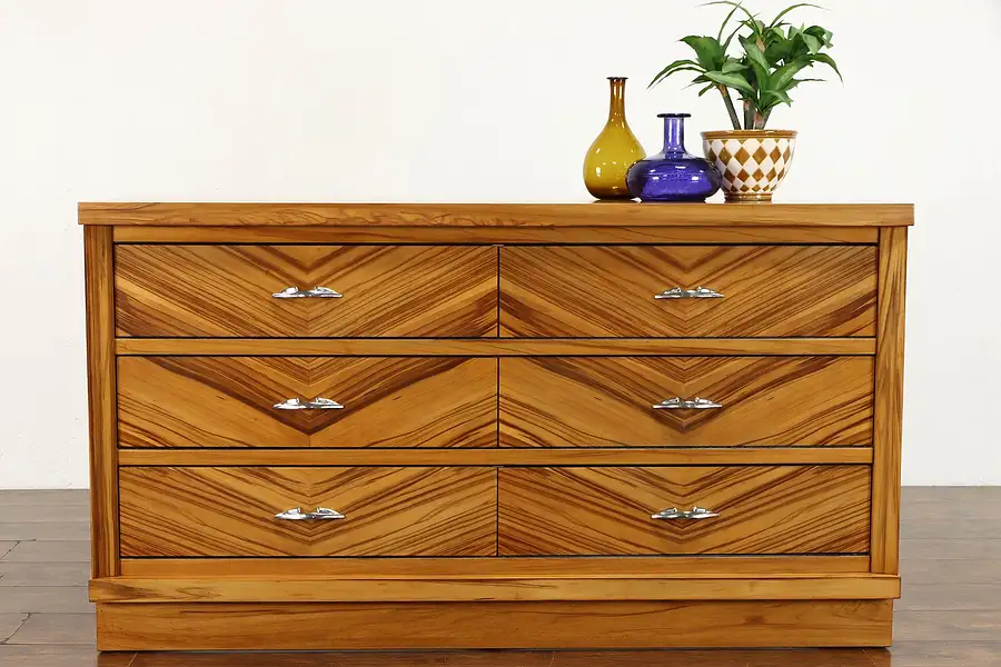 Main image of Midcentury Modern 1960 Vintage Zebra Wood Dresser, Hall or TV Console