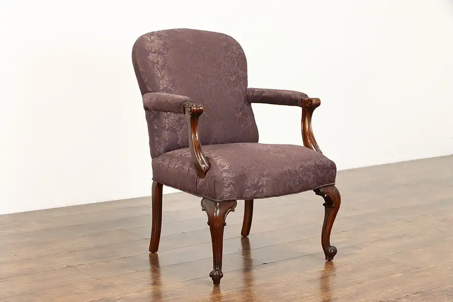 Main image of Traditional Carved Mahogany Vintage Chair, Recent Upholstery