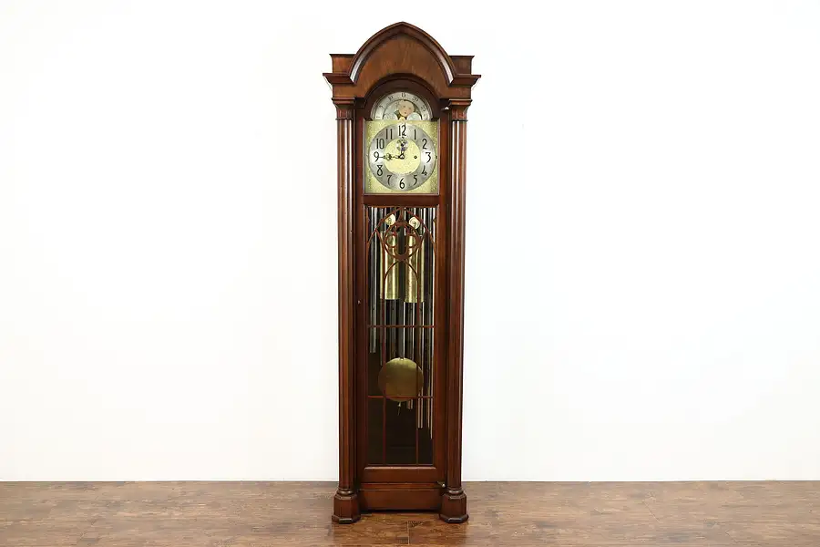 Main image of Gothic Antique Mahogany 7 Tube Grandfather Tall Case Clock, Colonial