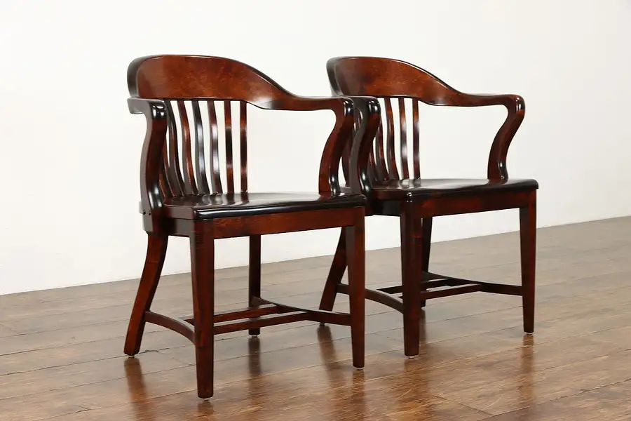 Main image of Pair of Antique Birch Banker, Office, Library, or Desk Chairs