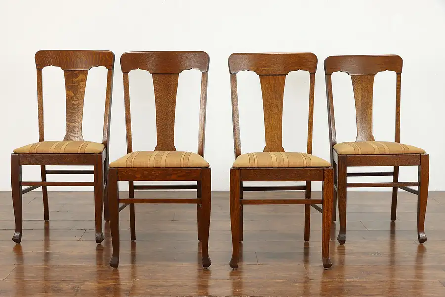 Main image of Arts & Crafts Mission Oak Set of 4 Antique Dining, Office Chairs, Murphy