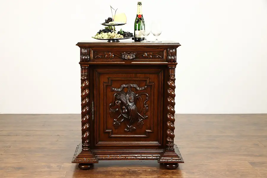 Main image of Black Forest Antique Carved Oak Bar or Hall Cabinet, Carved Dragon