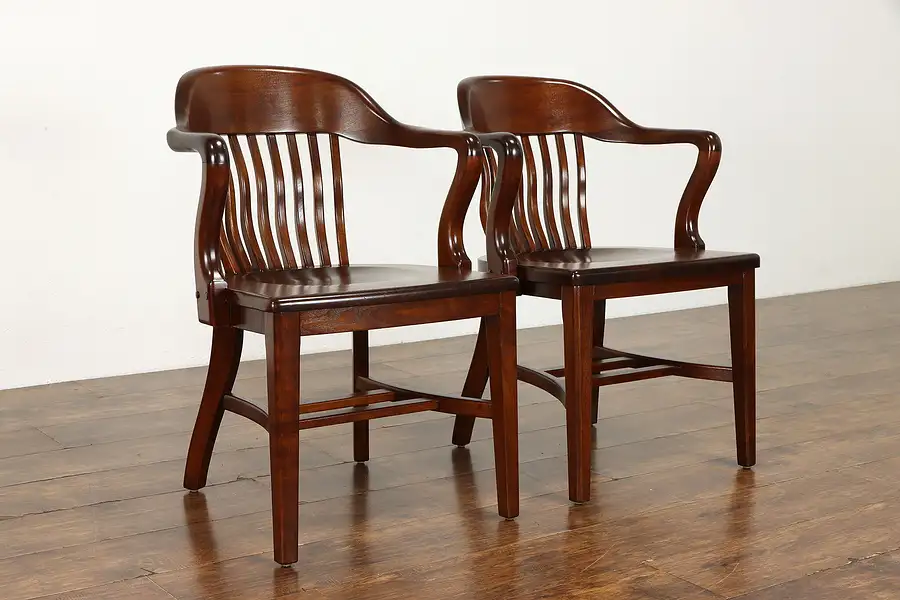 Main image of Pair Walnut Office Banker or Desk Chairs, Signed Milwaukee Chair Co.