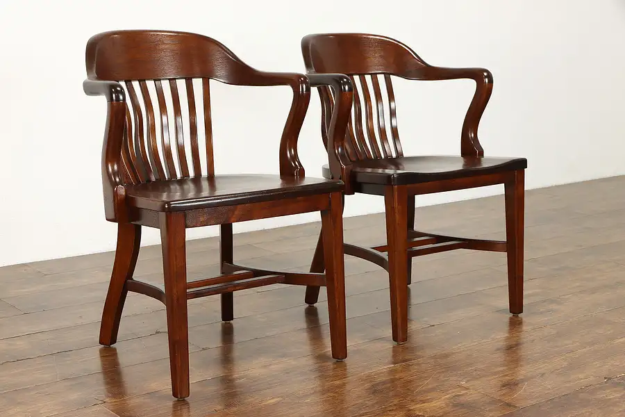 Main image of Pair of Walnut Office, Banker or Desk Chairs, Signed Milwaukee