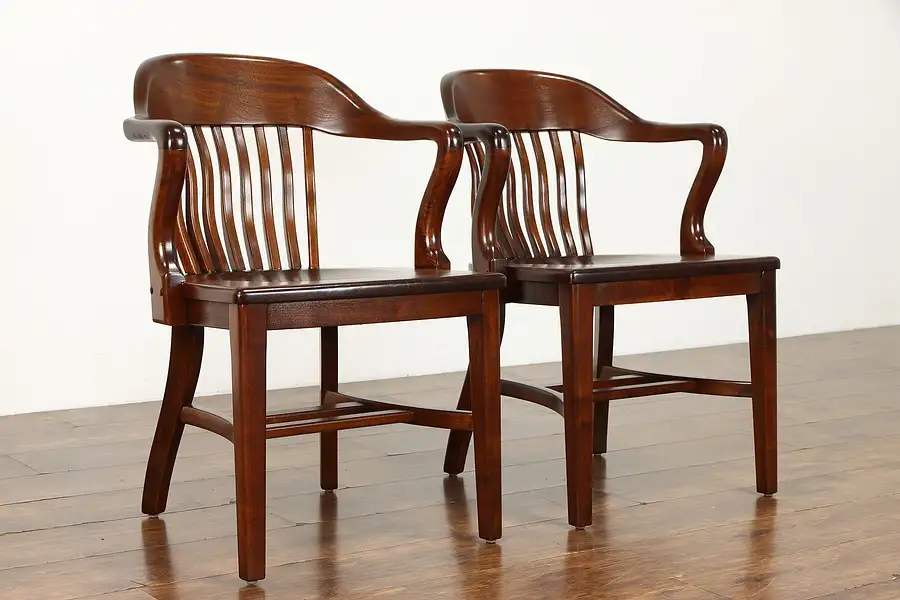 Main image of Pair of Walnut Office, Banker or Desk Chairs, Signed Milwaukee