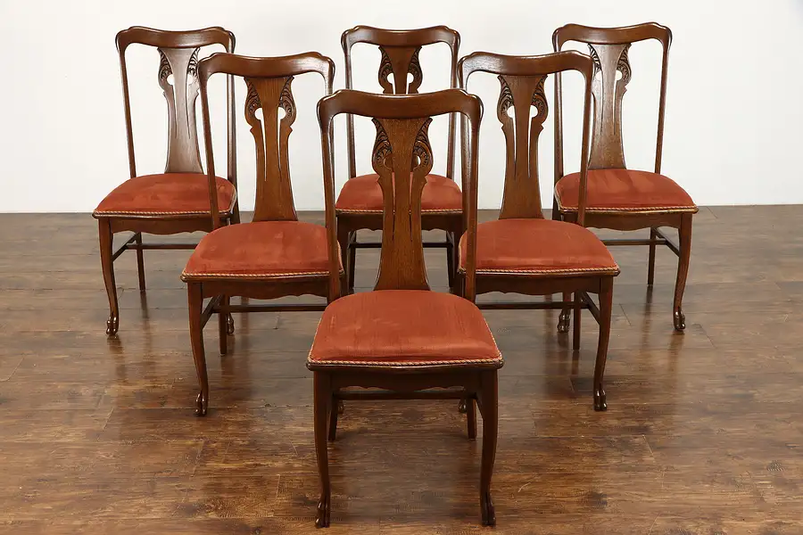 Main image of Set of Six Victorian Vintage Quarter Sawn Oak Dining Chairs, Graybar