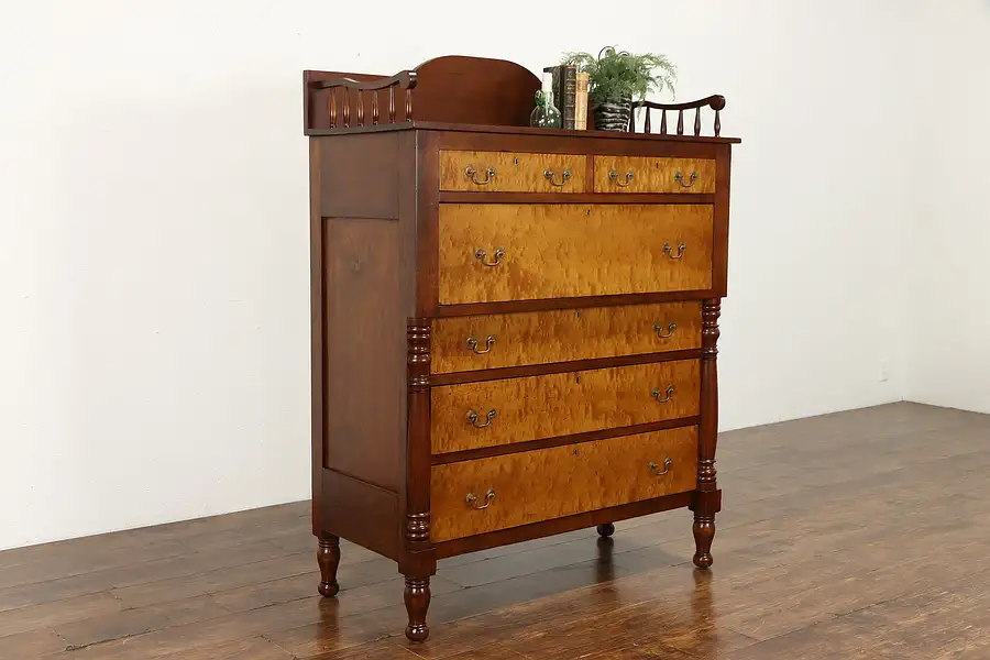 Main image of Empire Antique Tall Chest or Dresser, Cherry & Curly Birdseye Maple