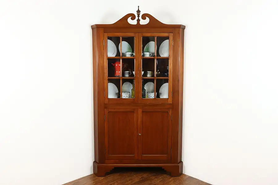 Main image of Traditional Vintage Walnut Corner China Cupboard or Display Cabinet