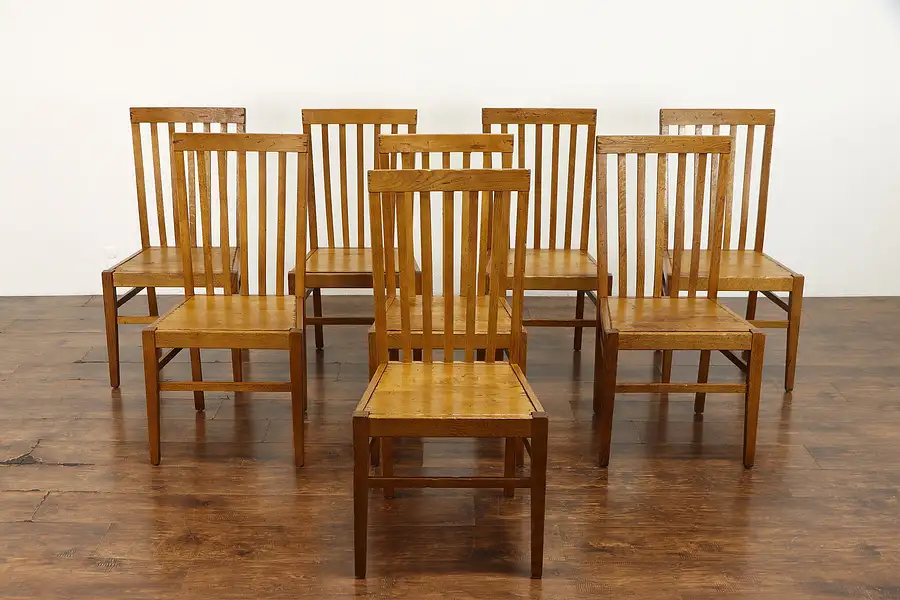 Main image of Set of 8 Arts & Crafts Mission Oak Vintage Craftsman Dining Chairs