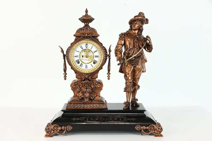 Main image of Victorian Antique Don Juan Statue Clock, Ansonia NY