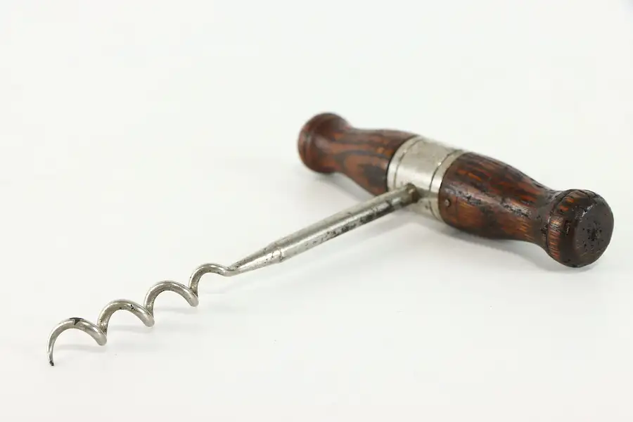 Main image of Farmhouse Oak Handle Antique Corkscrew Wine Bottle Opener