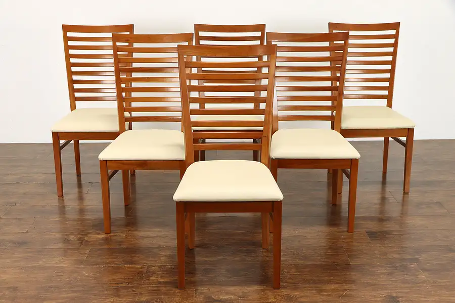 Main image of Set of 6 Cherry Dining Chairs Leather Upholstery, 2007 Mastercraft