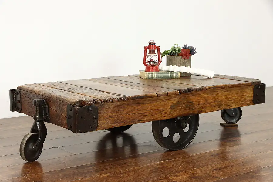 Main image of Industrial Salvage Antique Farmhouse Railroad Cart, Coffee Table