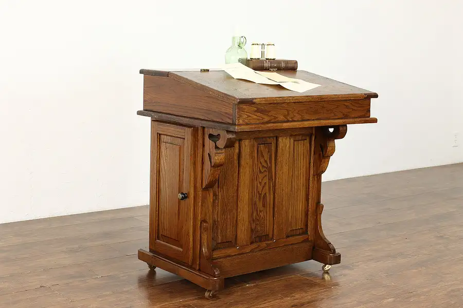 Main image of Victorian Style Vintage Oak Davenport Secretary or Ship Captain Desk