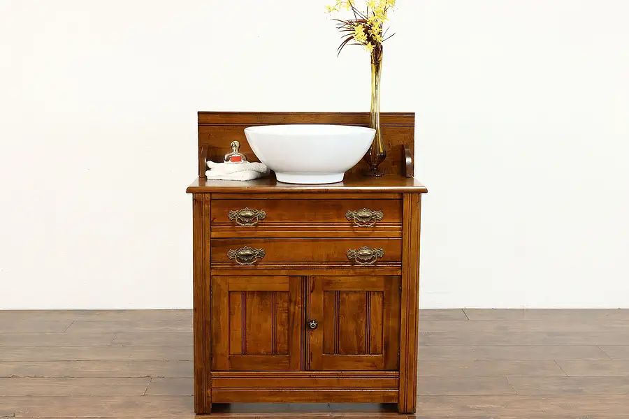 Main image of Victorian Antique Maple & Birch Washstand, Commode or Small Dresser