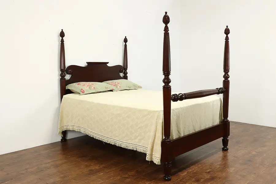 Main image of Empire Antique Mahogany Queen Size Poster Bed, Carved Columns, Widdicomb