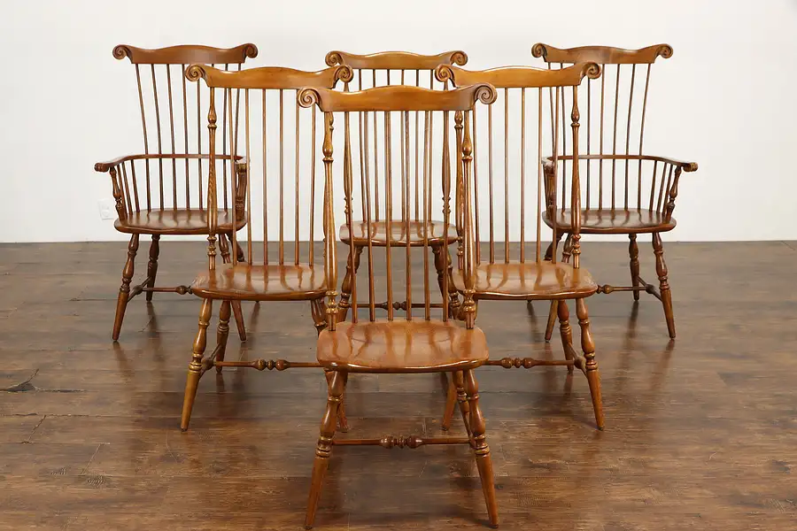 Main image of Set of 6 Vintage Farmhouse Windsor Dining Chairs, Logatec