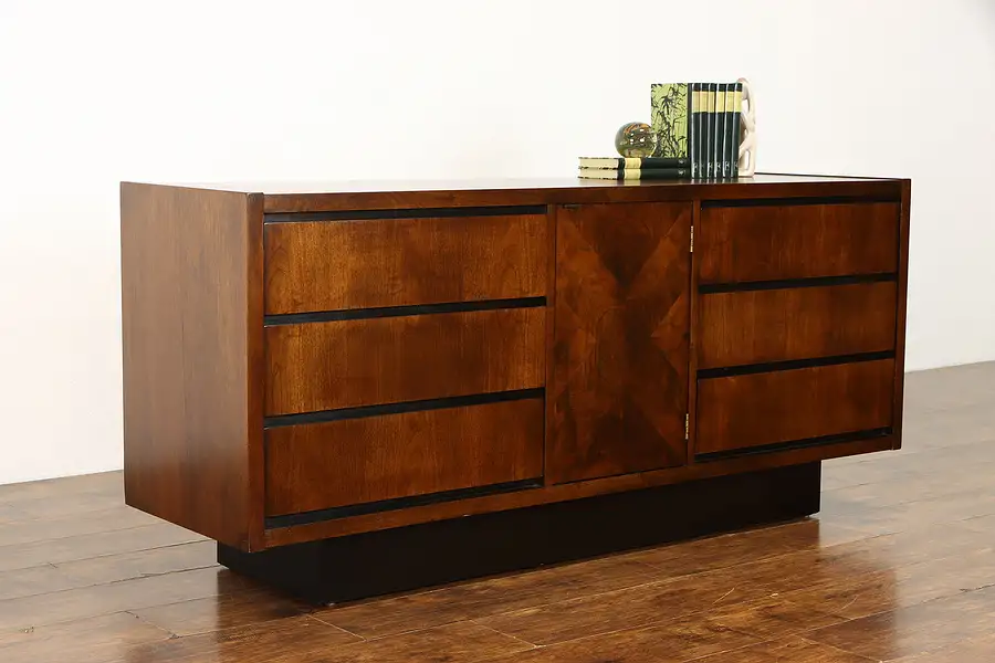 Main image of Midcentury Modern Vintage Walnut & Burl Credenza or Wide Dresser Lane