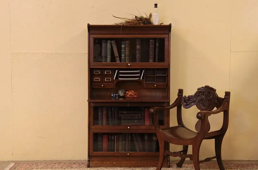 Main image of Stacking Antique Lawyer Barrister Bookcase with Desk