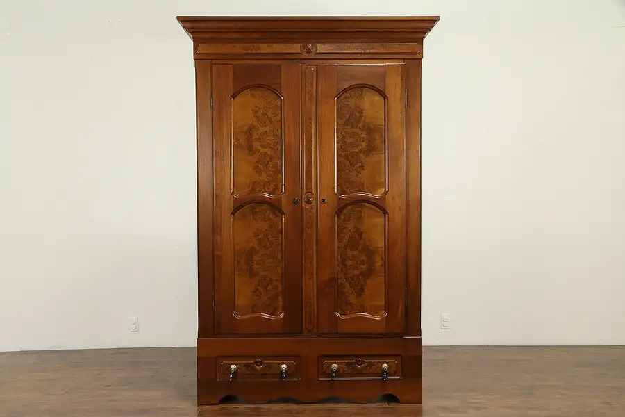 Main image of Victorian Antique Walnut & Burl Armoire, Wardrobe or Closet