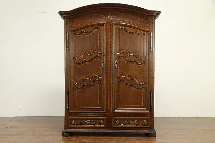 Main image of Country French Antique 1770 Walnut Armoire or Wardrobe, Marquetry