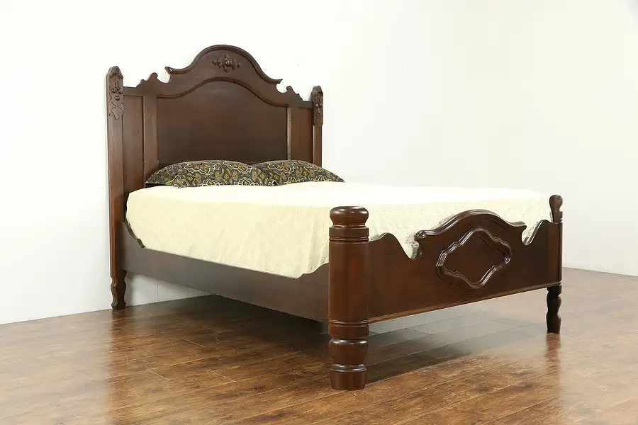 Main image of Victorian Hand Carved Walnut Antique 1860's Queen Size Bed