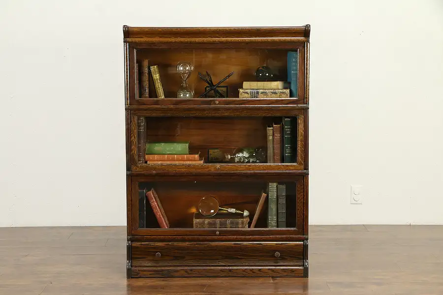 Main image of Oak Antique 3 Stack Lawyer Bookcase, All Original Globe Wenicke