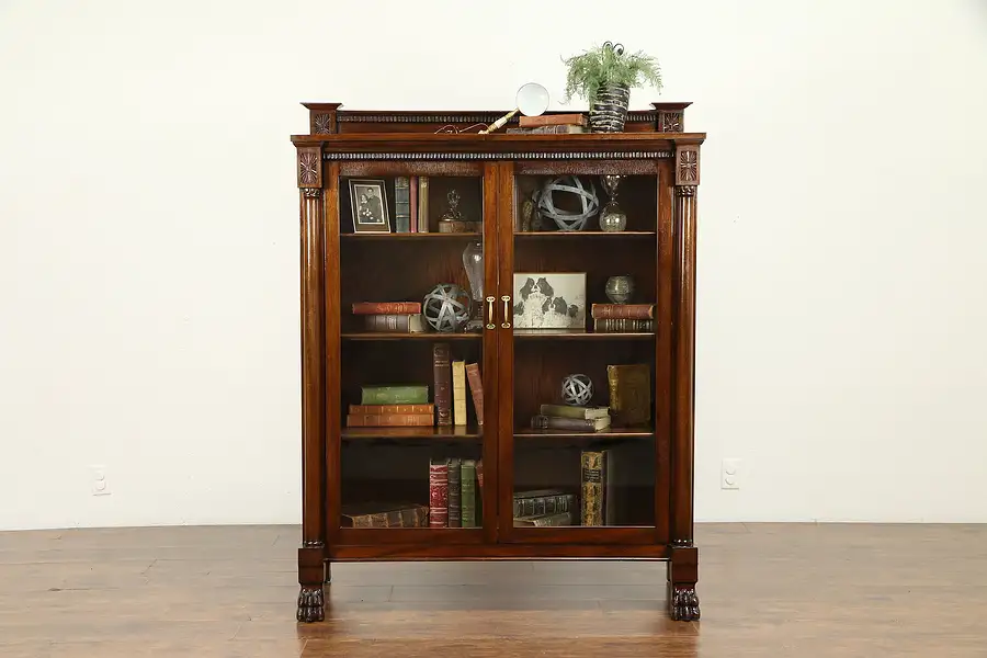 Main image of Empire Antique Mahogany Bookcase China Cabinet, Carved Claw Feet