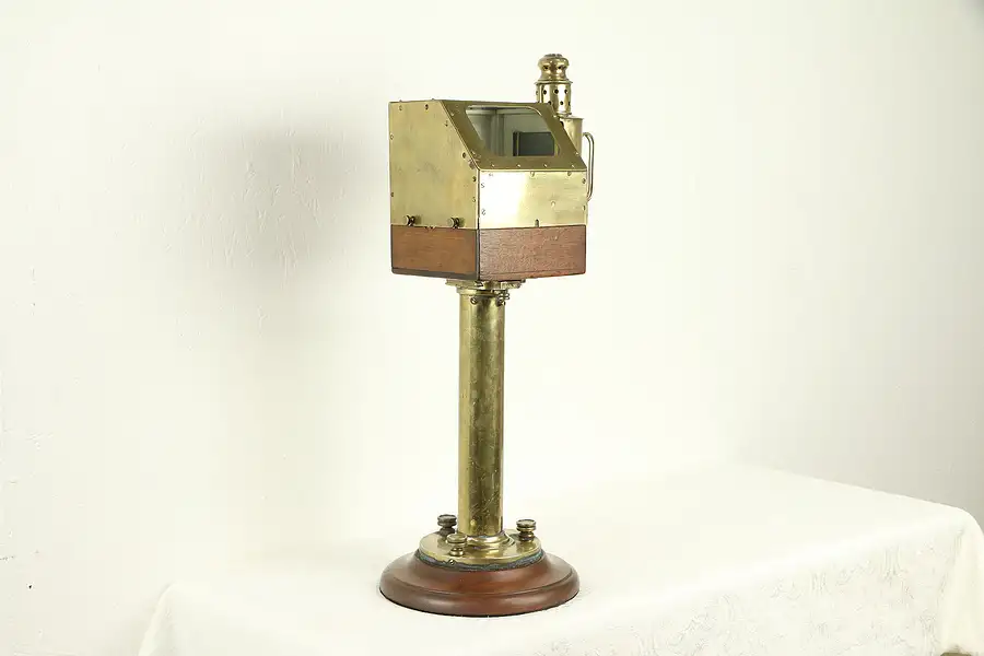 Main image of Brass & Mahogany Antique Binnacle Ship Compass, Dietz Lantern