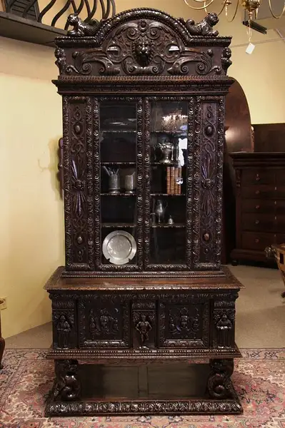 Main image of Renaissance Carved Bookcase, Lions, Angels & Devils