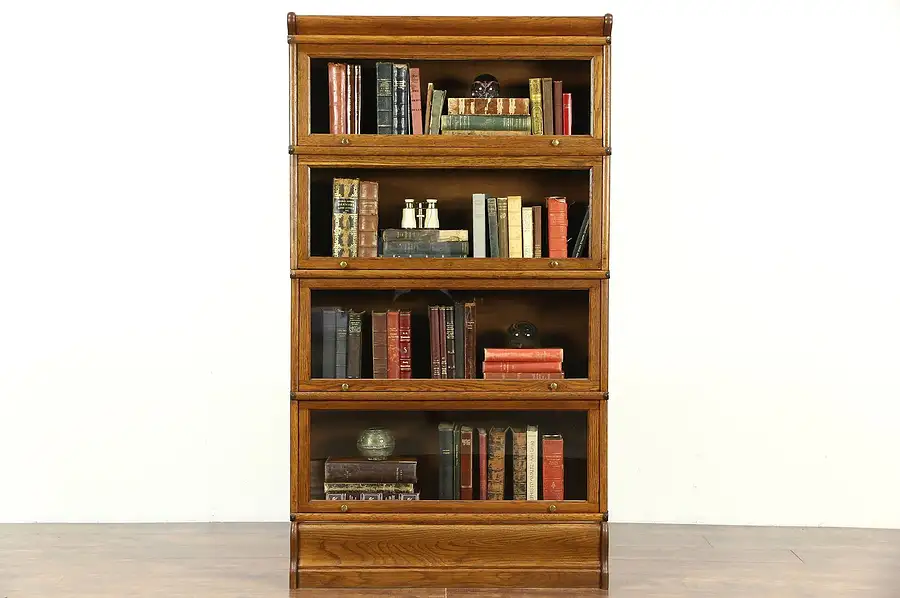 Main image of Oak 1900 Antique 4 Section Stacking Lawyer Bookcase, 61" Tall