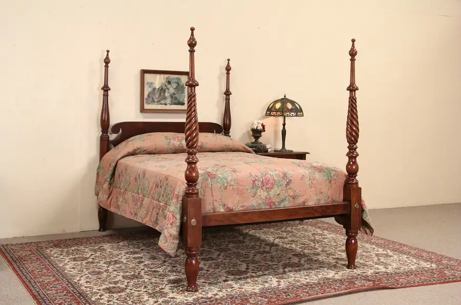 Main image of New England Cherry 1830's Antique Poster Rope Bed, Adapted to Full Size