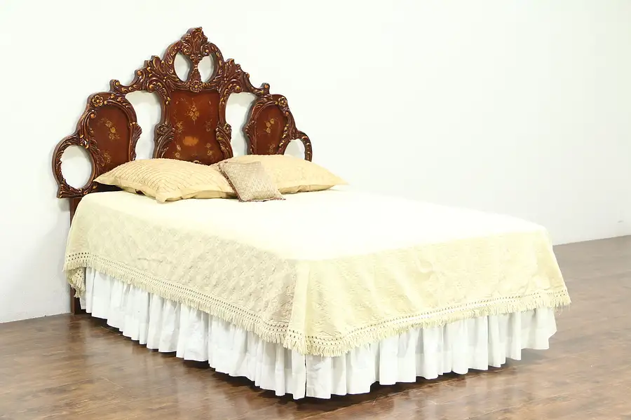 Main image of Baroque Carved King or Queen Size Cherry Headboard, Hand Painted & Signed