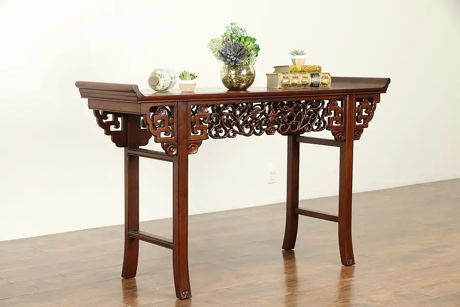 Main image of Rosewood Carved Vintage Chinese Altar or Sofa Table, Hall Console