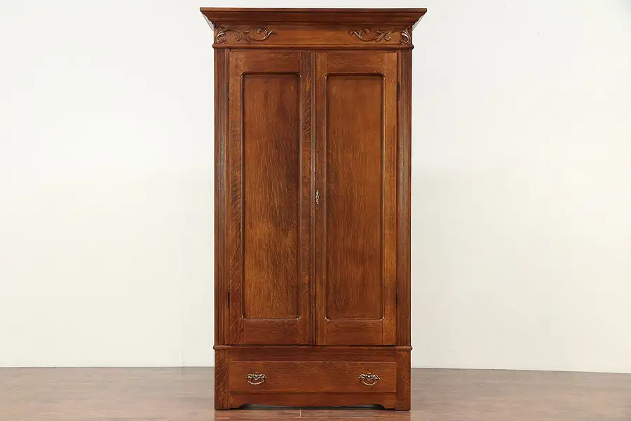 Main image of Victorian Antique 1900 Oak Armoire, Wardrobe, or Closet, Disassembles